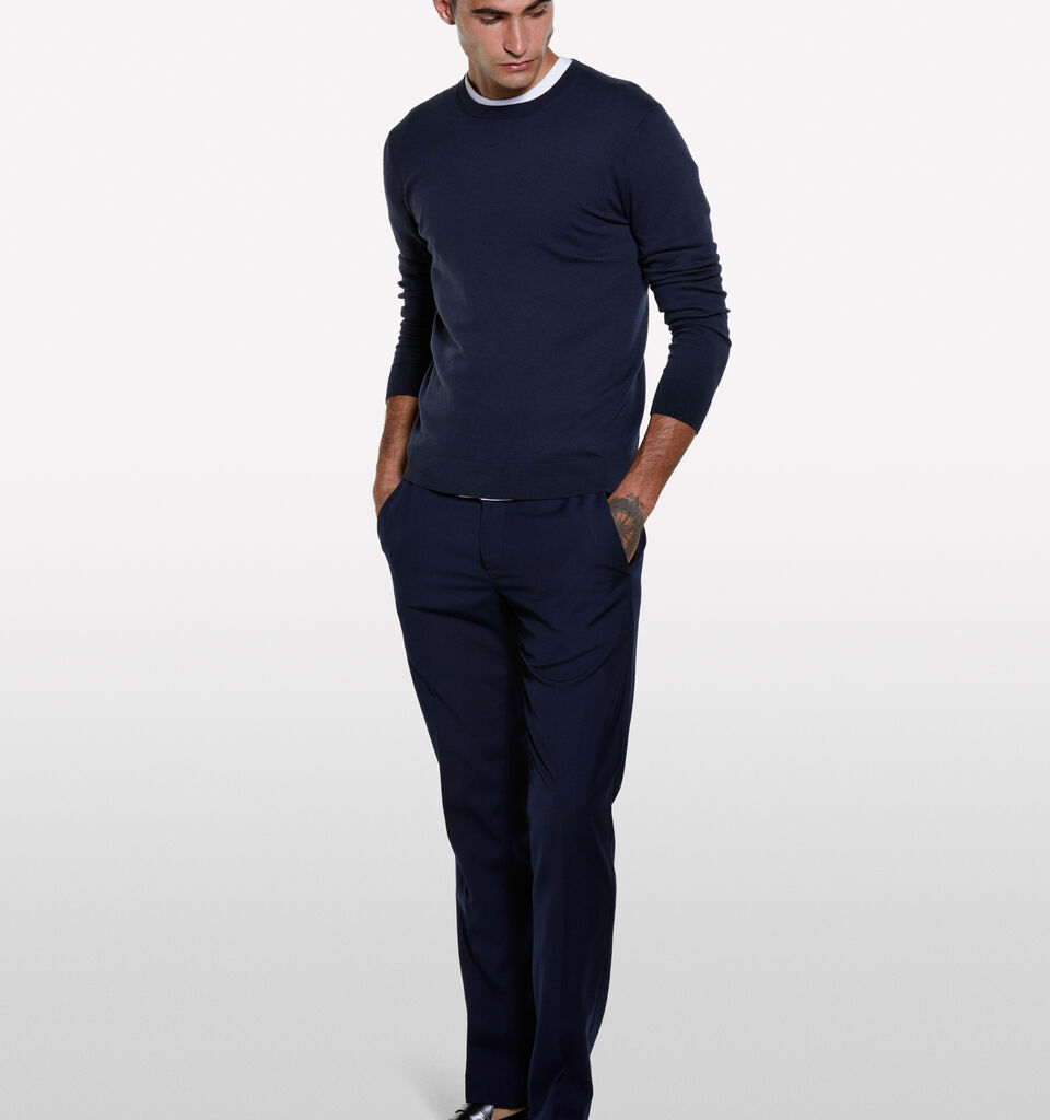 Dark blue crew neck sweater - men's crew neck sweaters - Dark Blue | Sisley image number 1